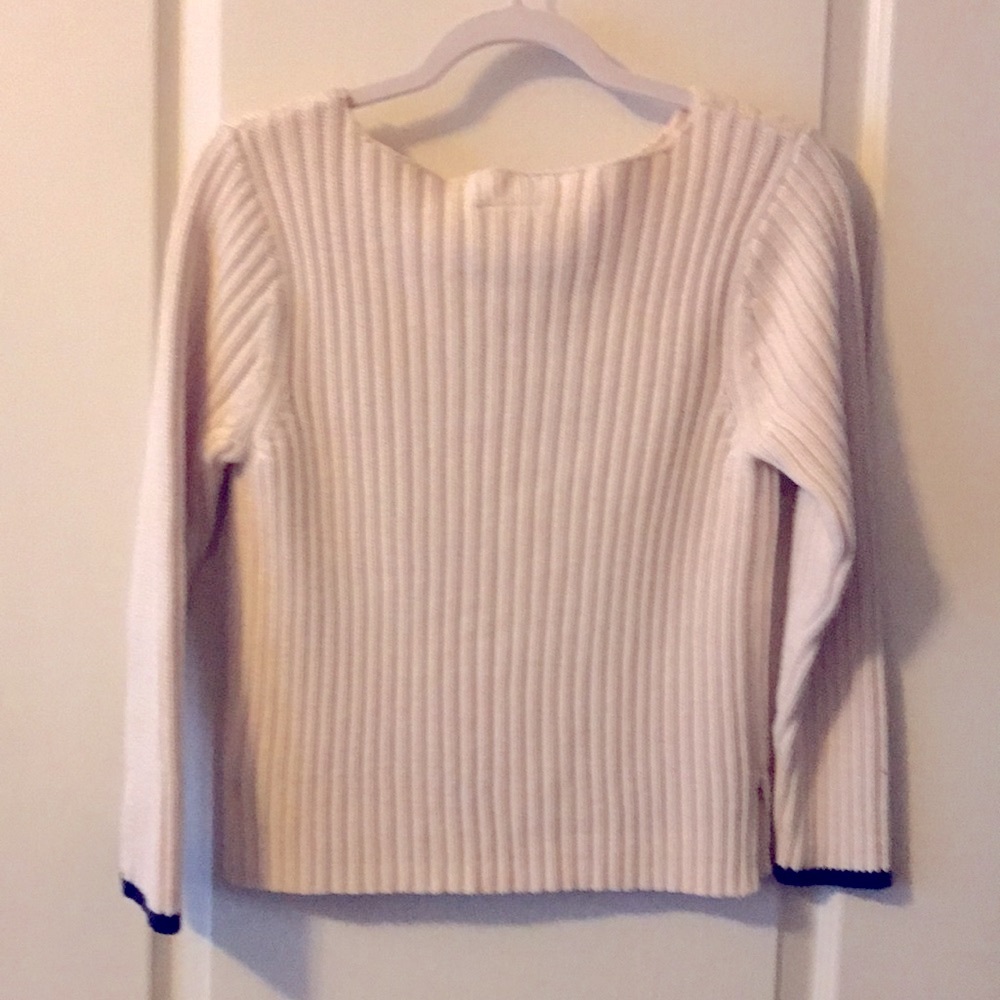 RALPH LAUREN. Polo Jeans Co. /  100 % Cotton Sweater Tan, w/ Red and Blue - Picture 3 of 6